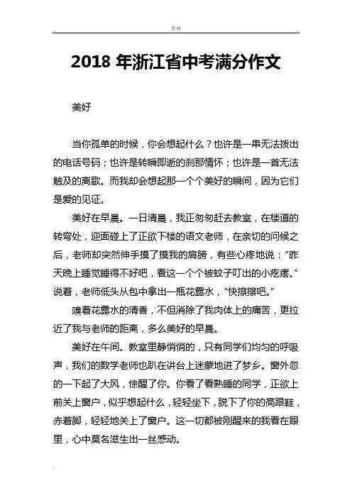 2018年浙江中考满分作文