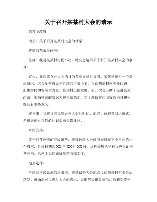 关于召开某某村大会的请示