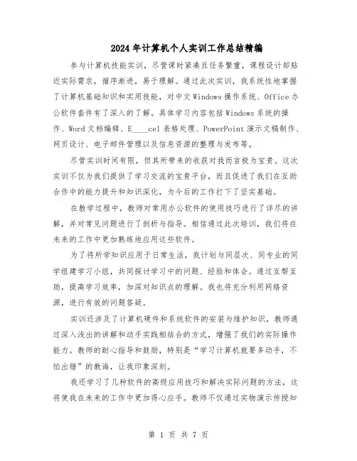 2024年计算机个人实训工作总结精编（四篇）