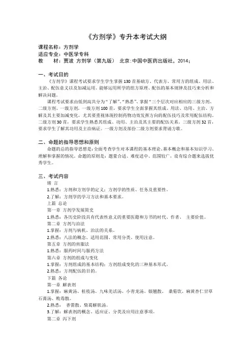 《方剂学》考试大纲(专科中医)