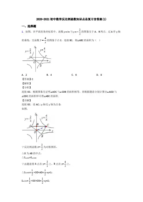 2020-2021初中数学反比例函数知识点总复习含答案(1)