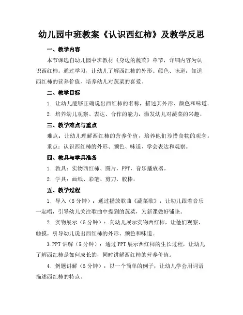 幼儿园中班教案《认识西红柿》及教学反思