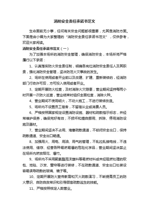 消防安全责任承诺书范文