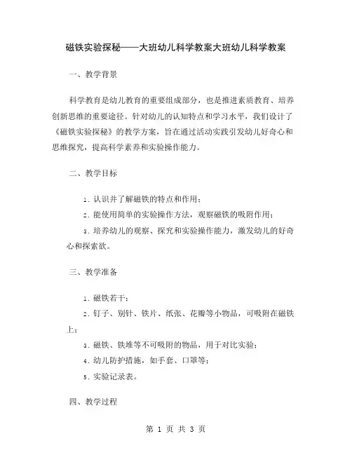 磁铁实验探秘——大班幼儿科学教案