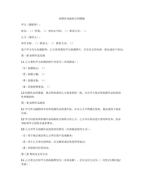 拍照作品版权合同模板