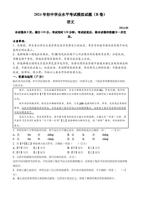 2024年山东省临沂市罗庄区中考二模语文试题(B卷)(含答案)