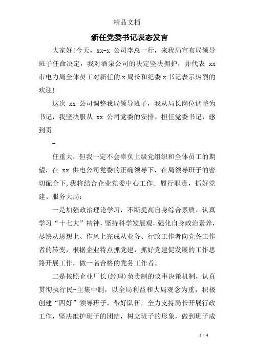 新任党委书记表态发言