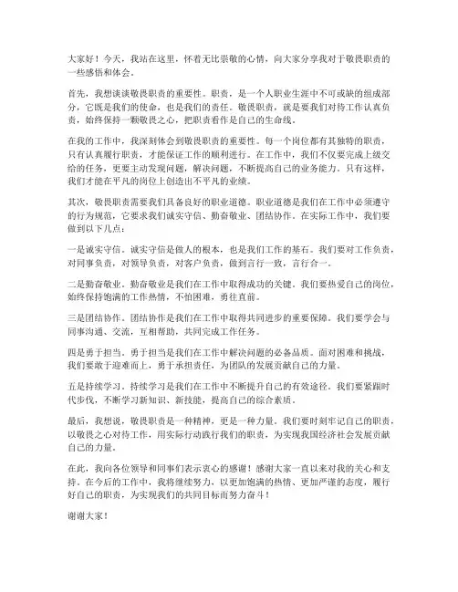 敬畏职责总结发言稿范文