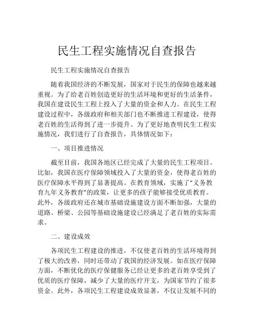 民生工程实施情况自查报告