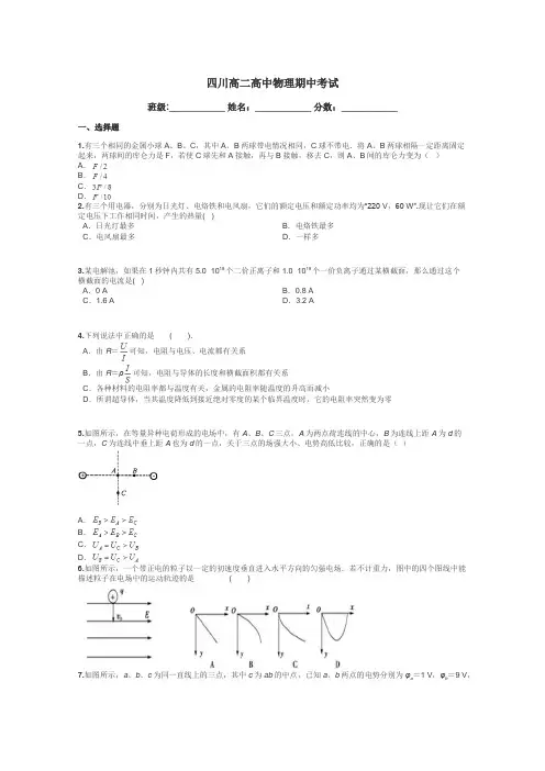 四川高二高中物理期中考试带答案解析
