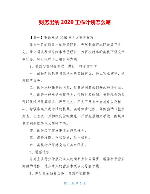 财务出纳2020工作计划怎么写