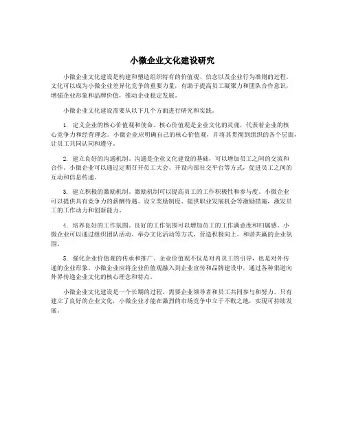 小微企业文化建设研究