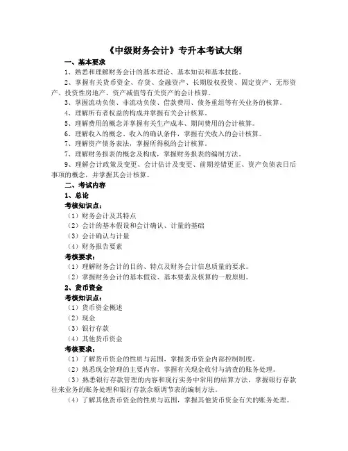 2020湖南《中级财务管理》专升本考试大纲