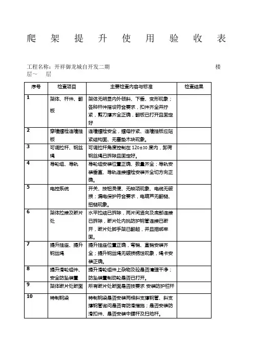 爬架提升使用验收表