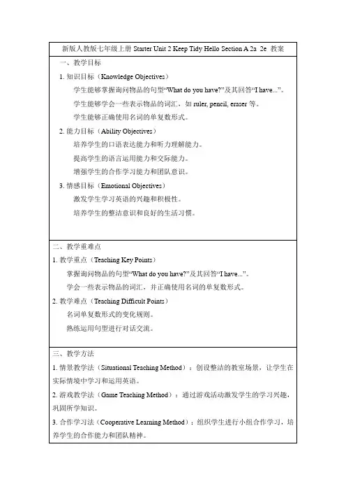 StarterUnit2KeepTidySectionA2a2e教案人教版(级英语上册