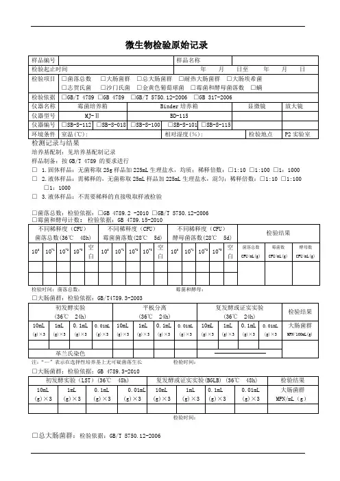 微生物检验记录表