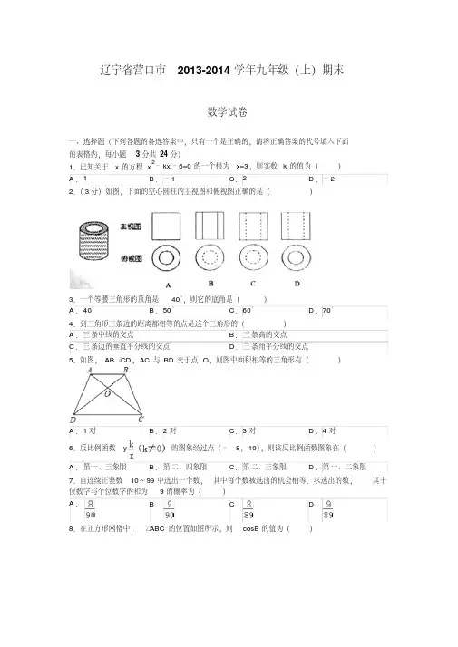 辽宁省营口市2014届九年级上期末考试数学试题
