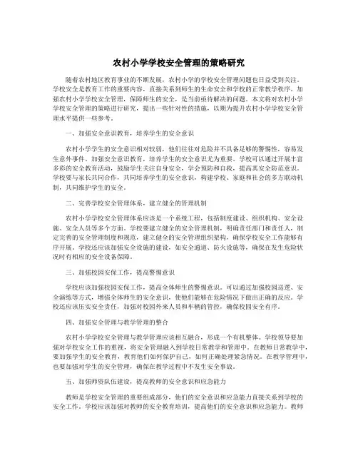农村小学学校安全管理的策略研究