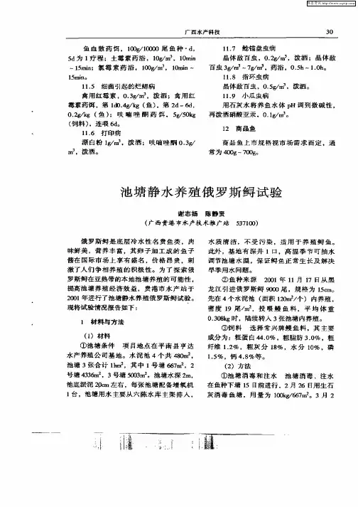 池塘静水养殖俄罗斯鲟试验