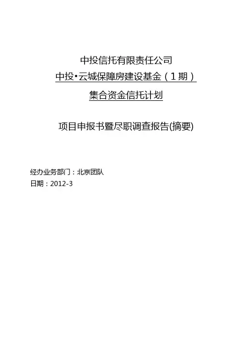 信托计划项目申报书暨尽职调查报告范文