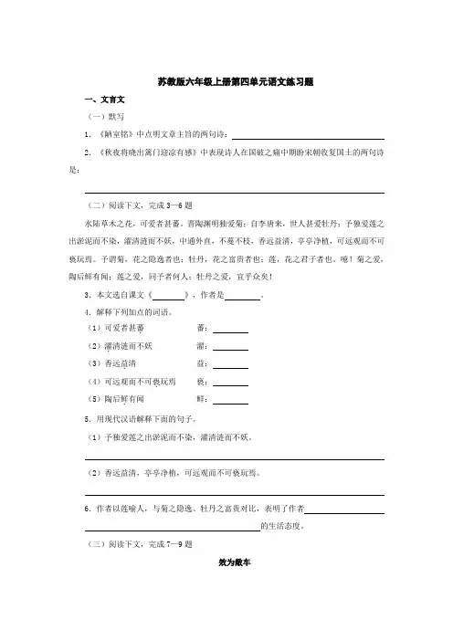 苏教版六年级上册第四单元语文练习题