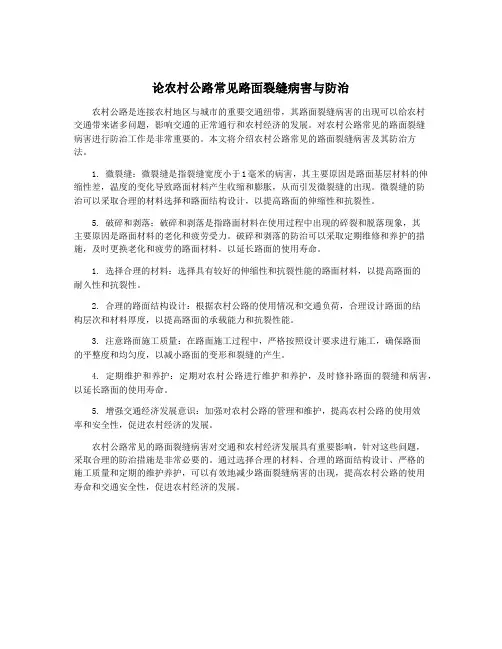 论农村公路常见路面裂缝病害与防治