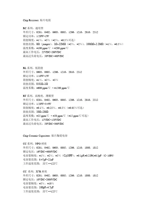 电阻电容规格