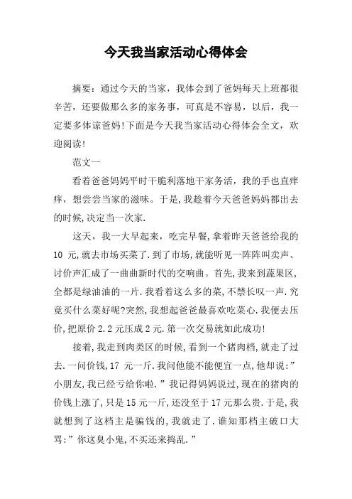 今天我当家活动心得体会
