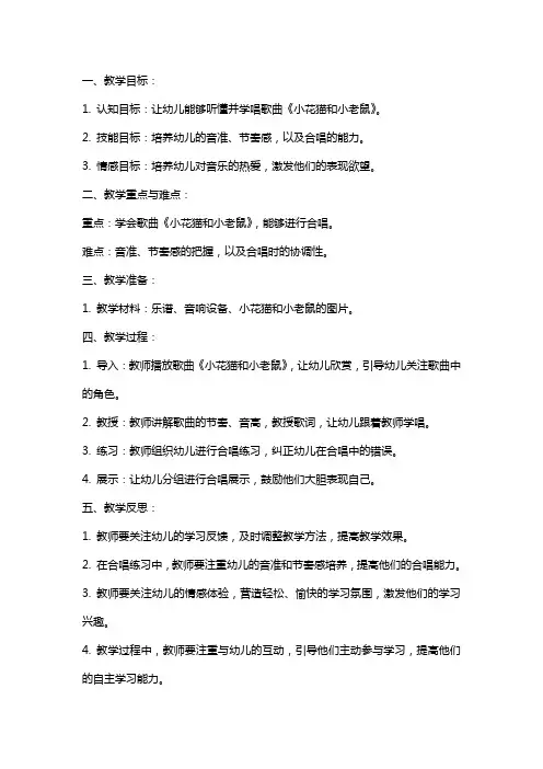 中班音乐教案及教学反思《小花猫和小老鼠》