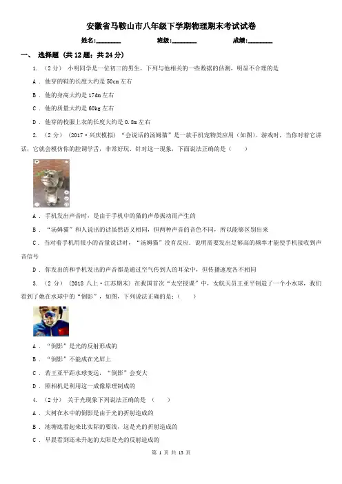 安徽省马鞍山市八年级下学期物理期末考试试卷