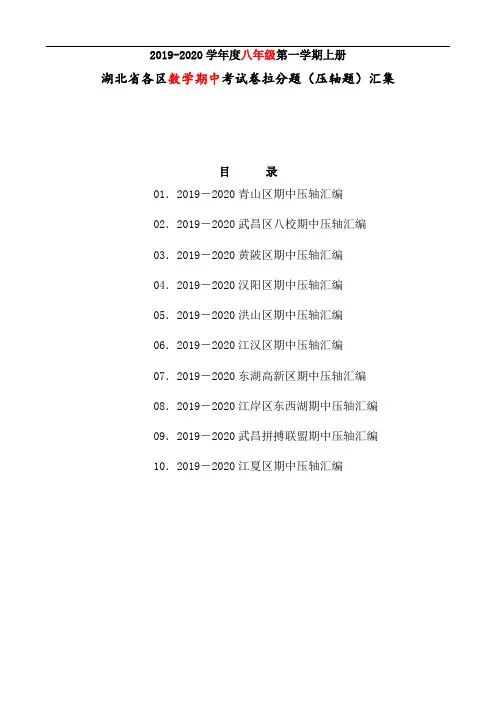 湖北省各区数学期中考试卷拉分题(压轴题)汇集2019-2020学年度八年级上册(附答案解析)