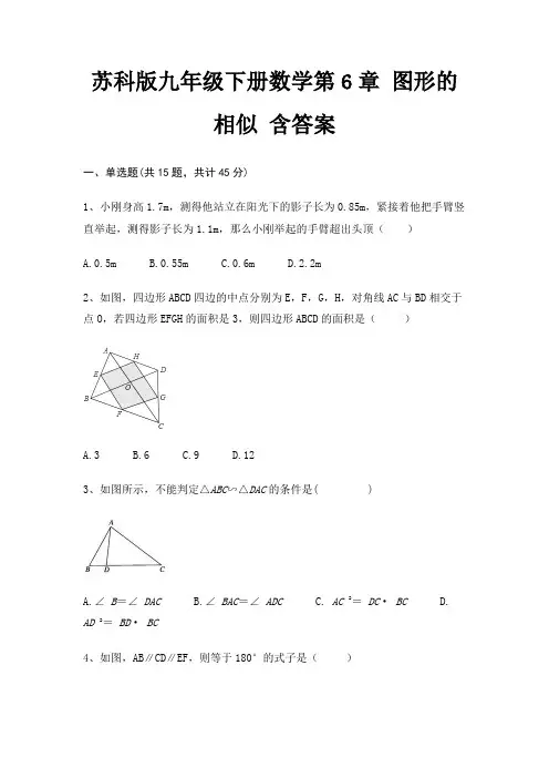 苏科版九年级下册数学第6章 图形的相似 含答案