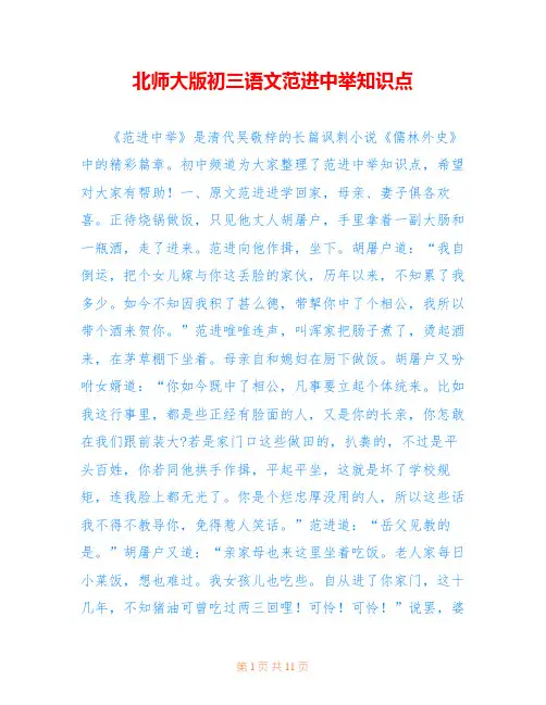 北师大版初三语文范进中举知识点