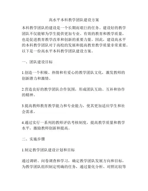 高水平本科教学团队建设方案