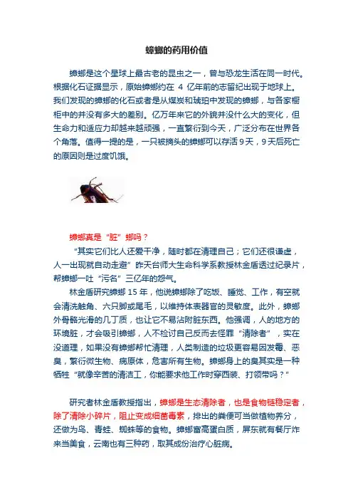 蟑螂的药用价值