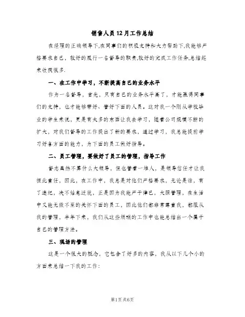 销售人员12月工作总结（2篇）