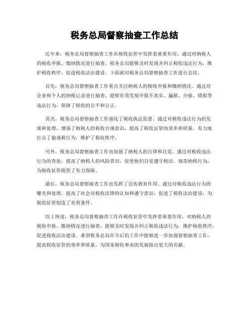 税务总局督察抽查工作总结
