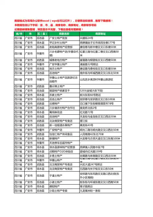 2020新版四川省广安市土特产工商企业公司商家名录名单联系电话号码地址大全54家