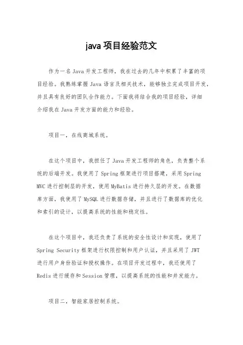 java项目经验范文
