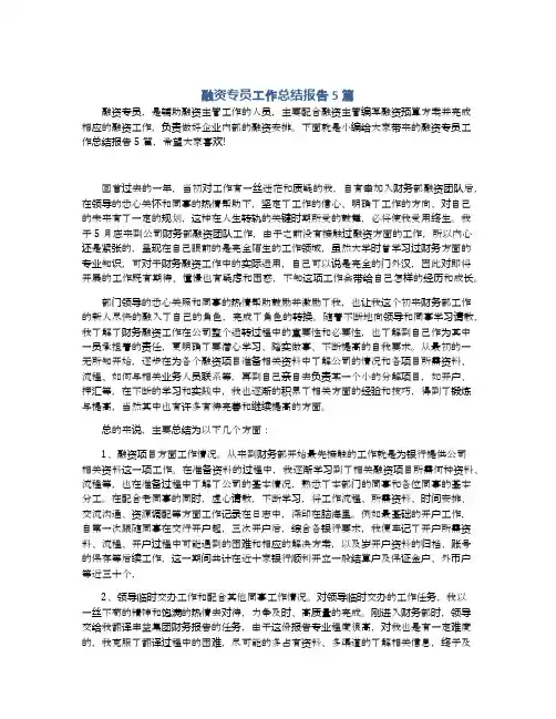 融资专员工作总结报告5篇