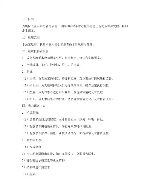 人流手术后应急预案