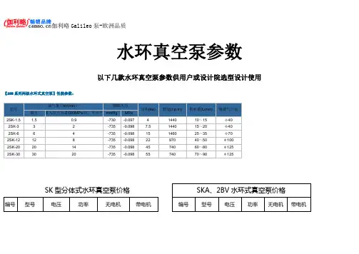 水环真空泵参数