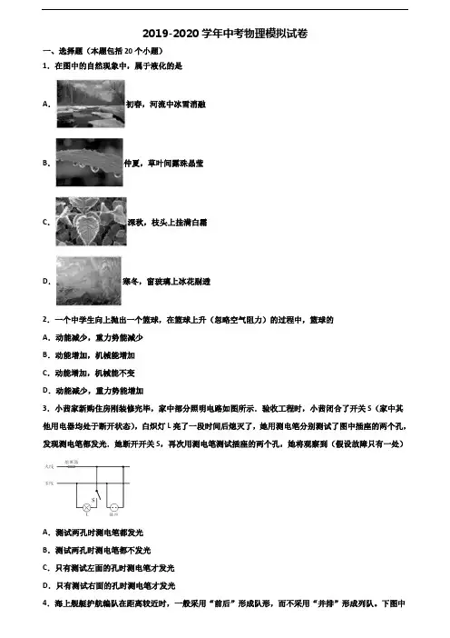 上海市嘉定区2019-2020学年中考物理统考试题