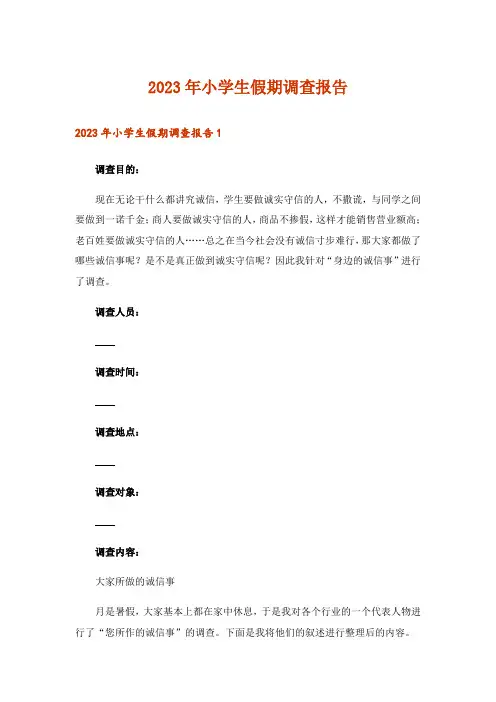 2023年小学生假期调查报告