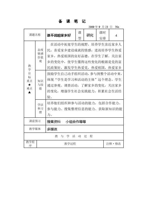 (十月综合实践活动)谁不说咱家乡好