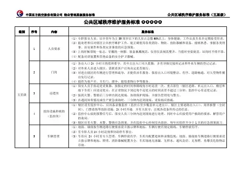 公共区域秩序维护服务标(五星级)