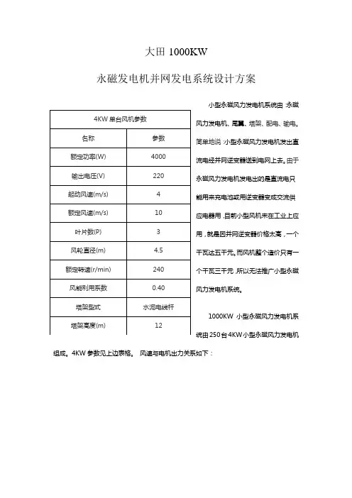 大田永磁发电机并网发电系统设计方案