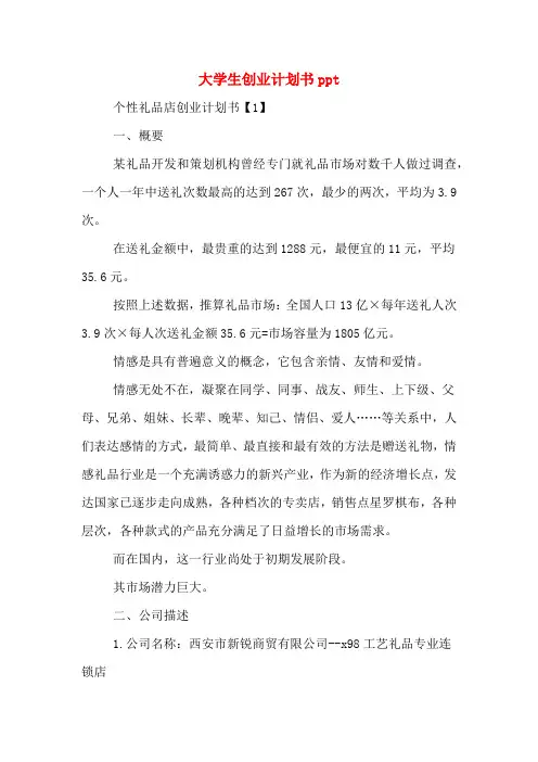 2020年大学生创业计划书ppt