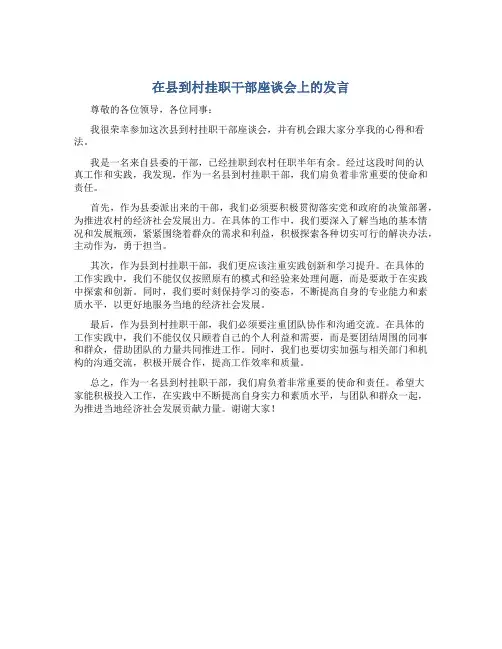 在县到村挂职干部座谈会上的发言