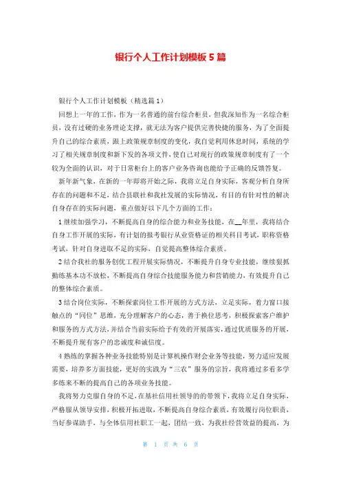 银行个人工作计划模板5篇